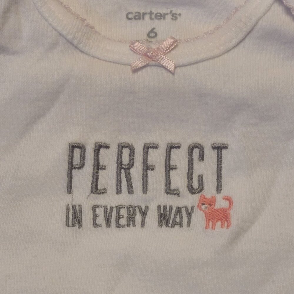 Carters Baby One Piece Perfect In Every Way Cat Design 6M White - Picture 2 of 11